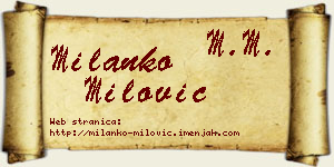 Milanko Milović vizit kartica